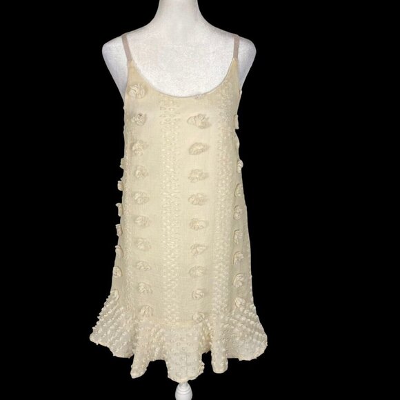 &MERCI Women Dress Size S Ivory Swiss Dot Pom Pom Maternity Sleeveless hg-30 - Picture 2 of 16